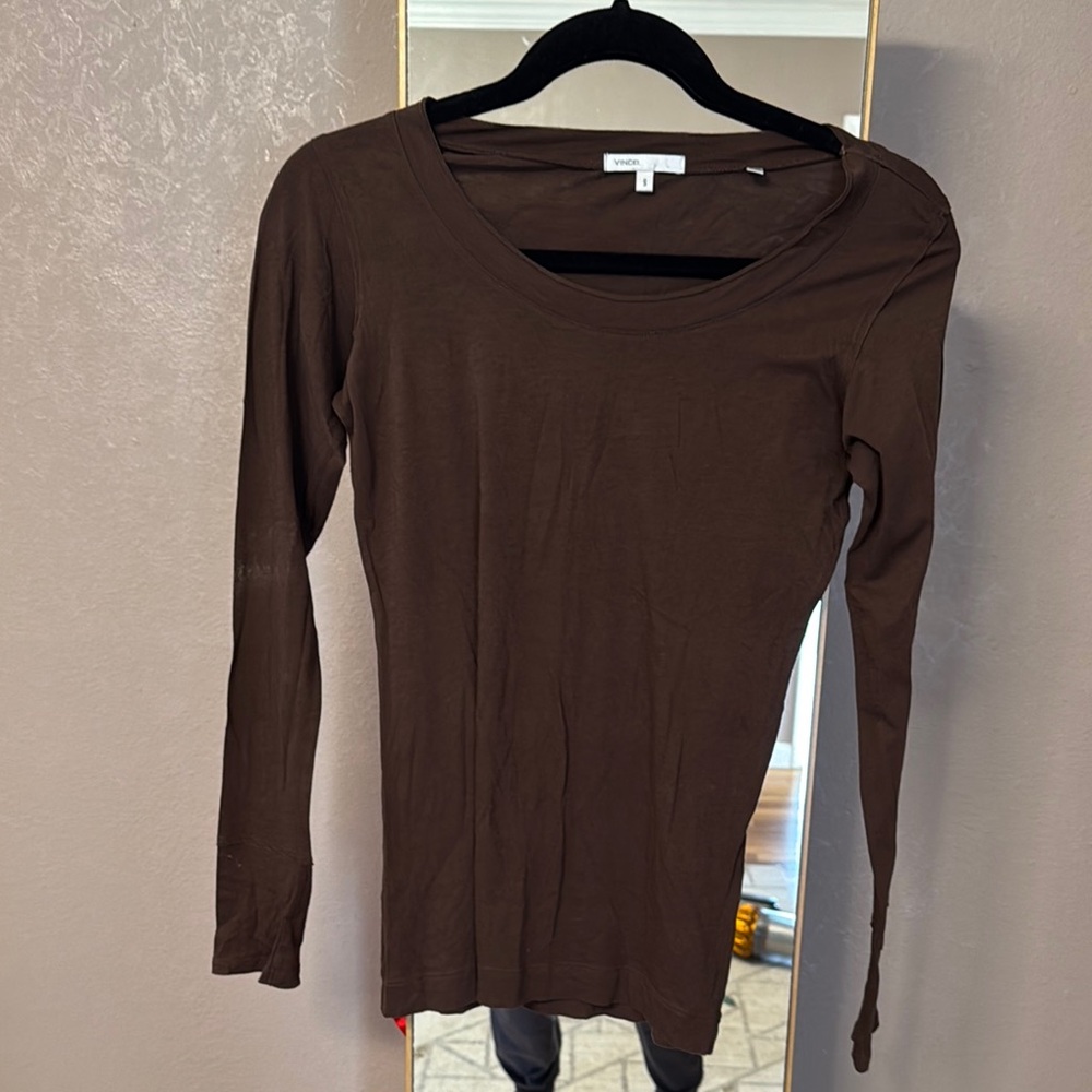 Vince Brown Fitted Long Sleeve Top